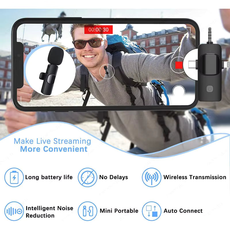 🎤 4-in-1 Wireless Lavalier Microphone