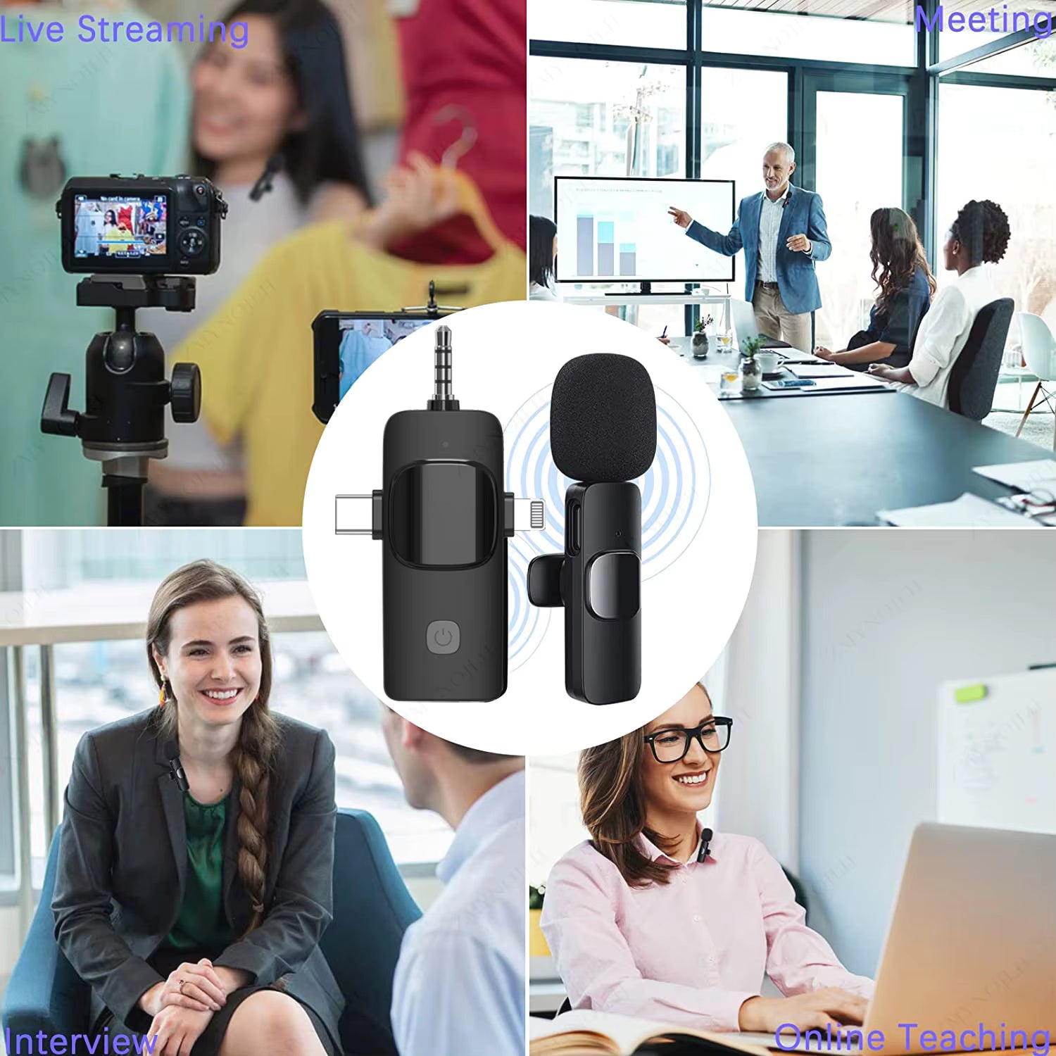 🎤 4-in-1 Wireless Lavalier Microphone